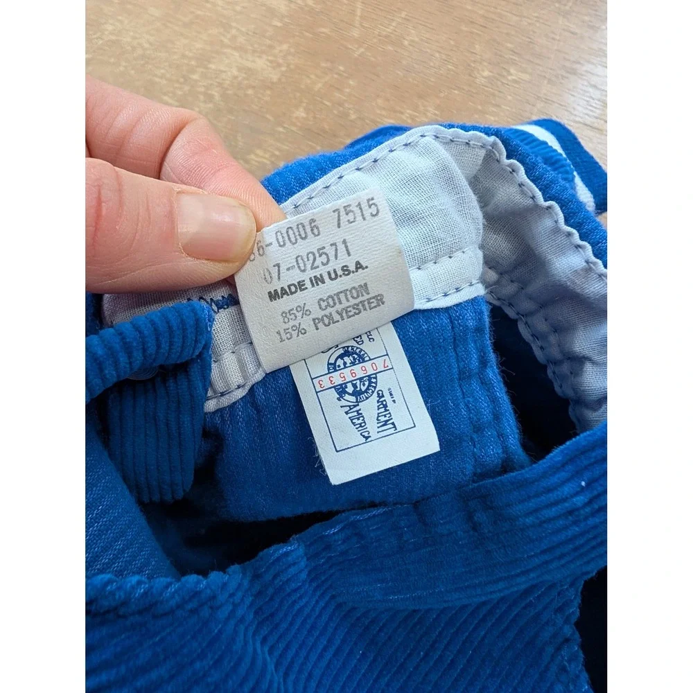 Vintage OshKosh Bgosh Blue Corduroy Overalls Plaid Patch USA Made Kids 12M‎
